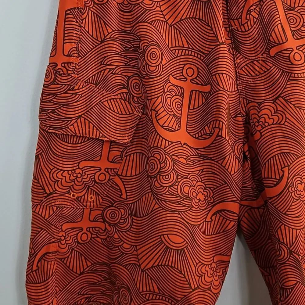 The North Face Board Shorts Swim Trunks Orange Anchors Waves Print‎ | Men's 32